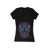Women's Jersey Short Sleeve Deep V-Neck Tee Skull Day of the death
