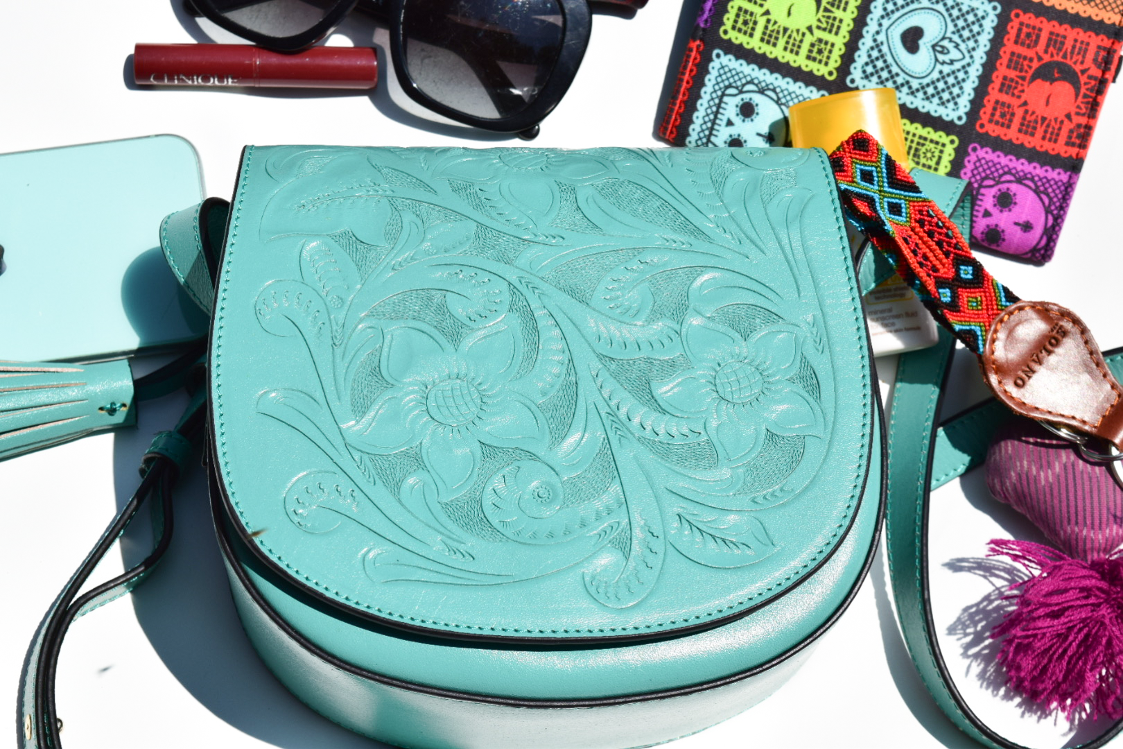 Marina Aqua Leather Crossbody Bag