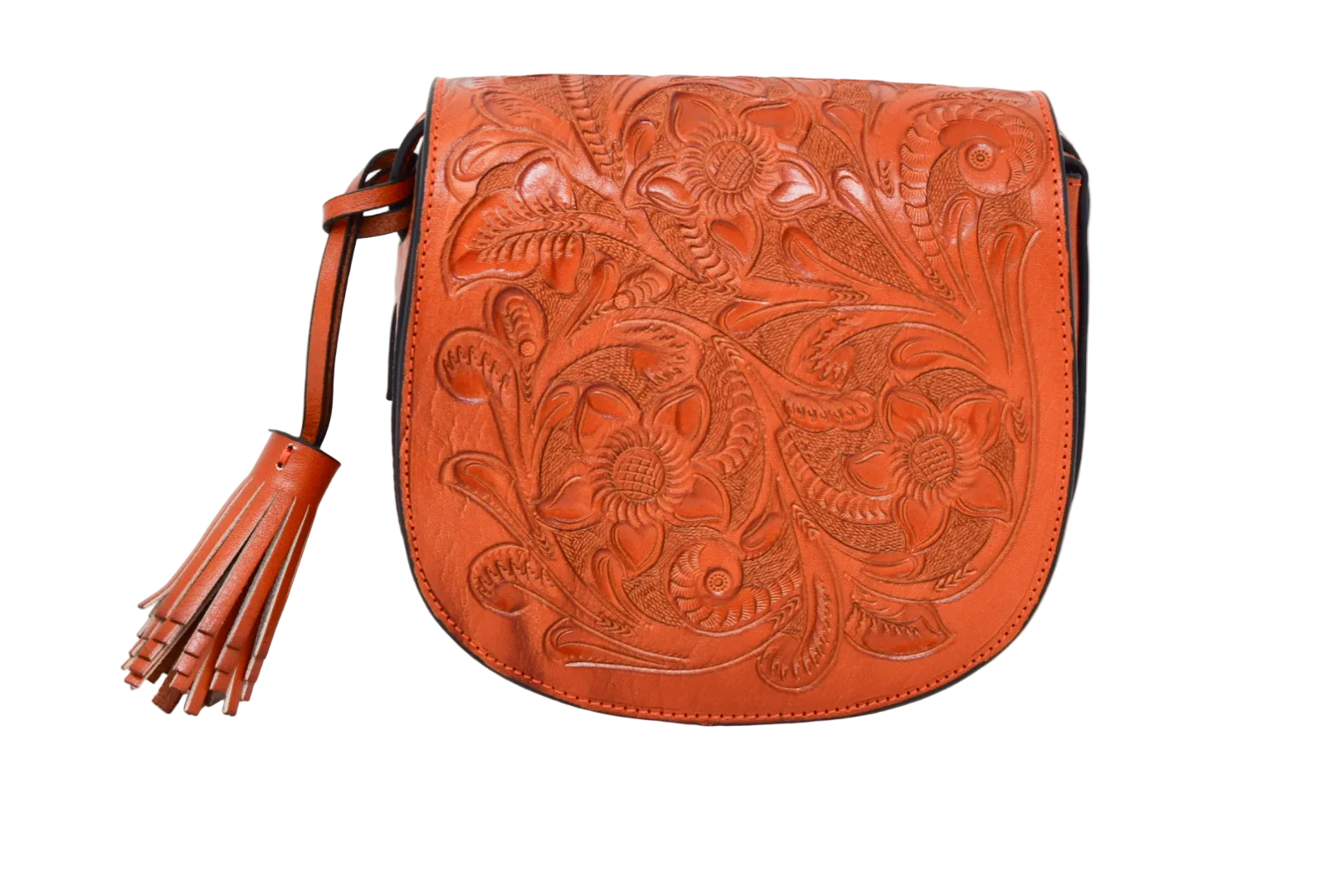Orange leather crossbody handbag