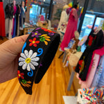 Mexican embroidery headband, floral embroidery headbands, 