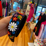 Mexican embroidery headband, floral embroidery headbands, 