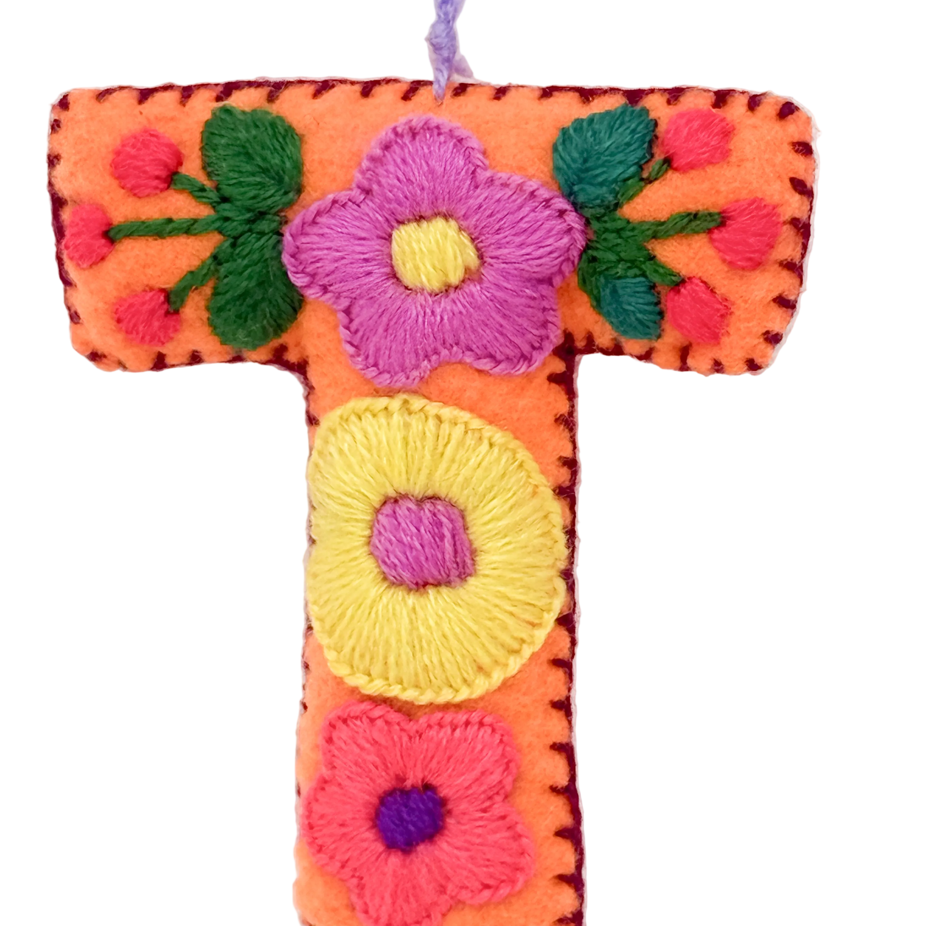 A handmade felt letter 'T' ornament 