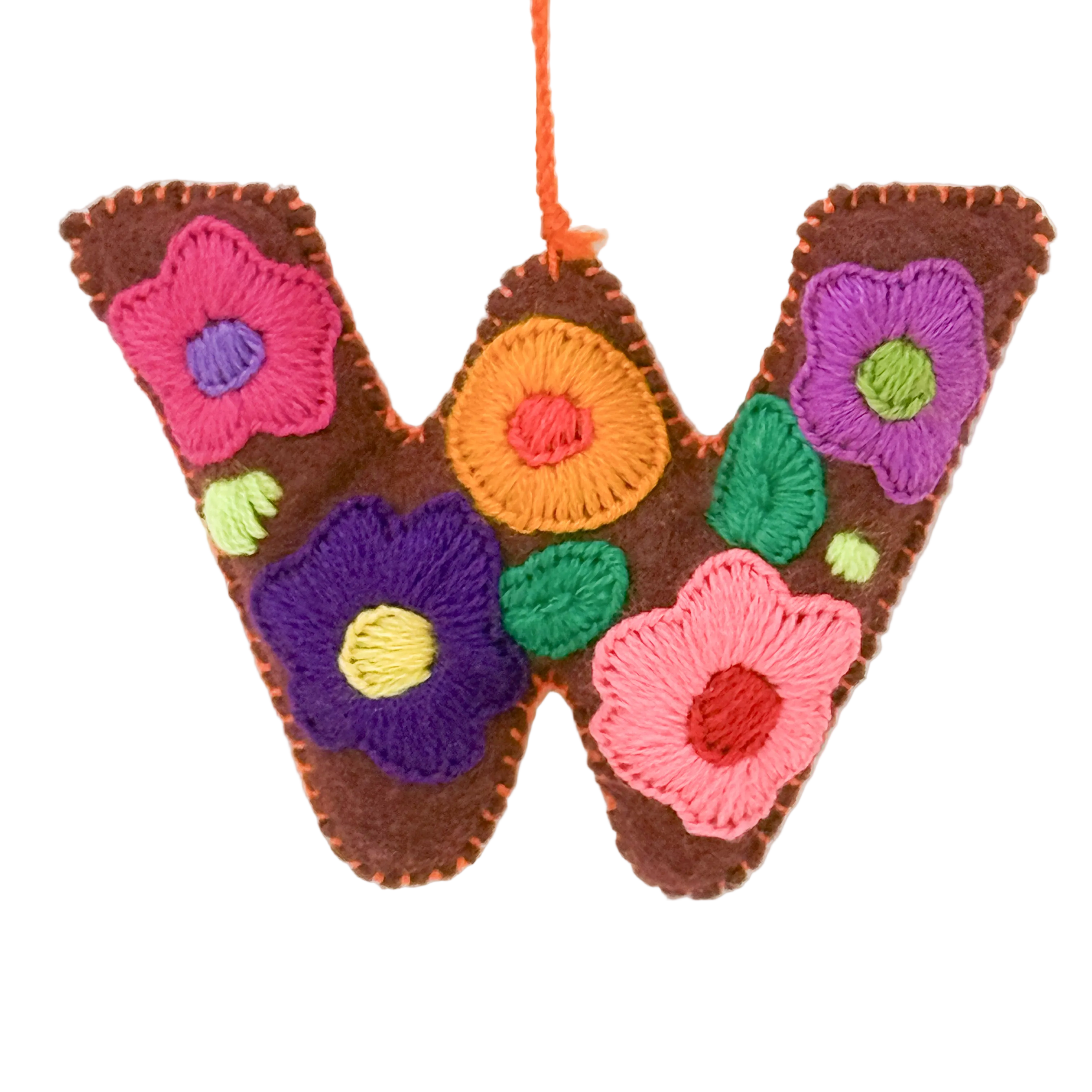 A handmade felt letter 'W' Christmas ornament 