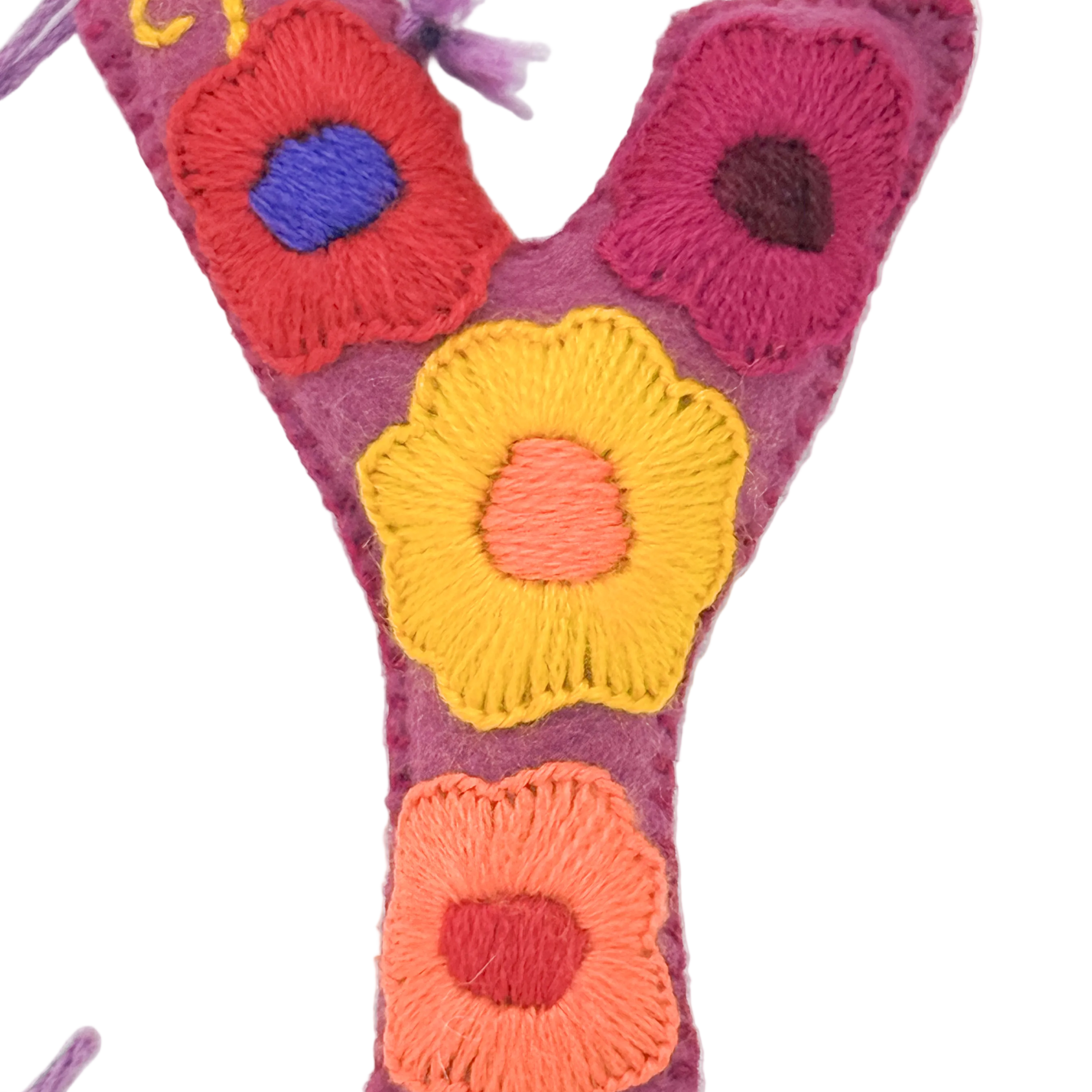 A handmade felt letter 'Y' ornament 