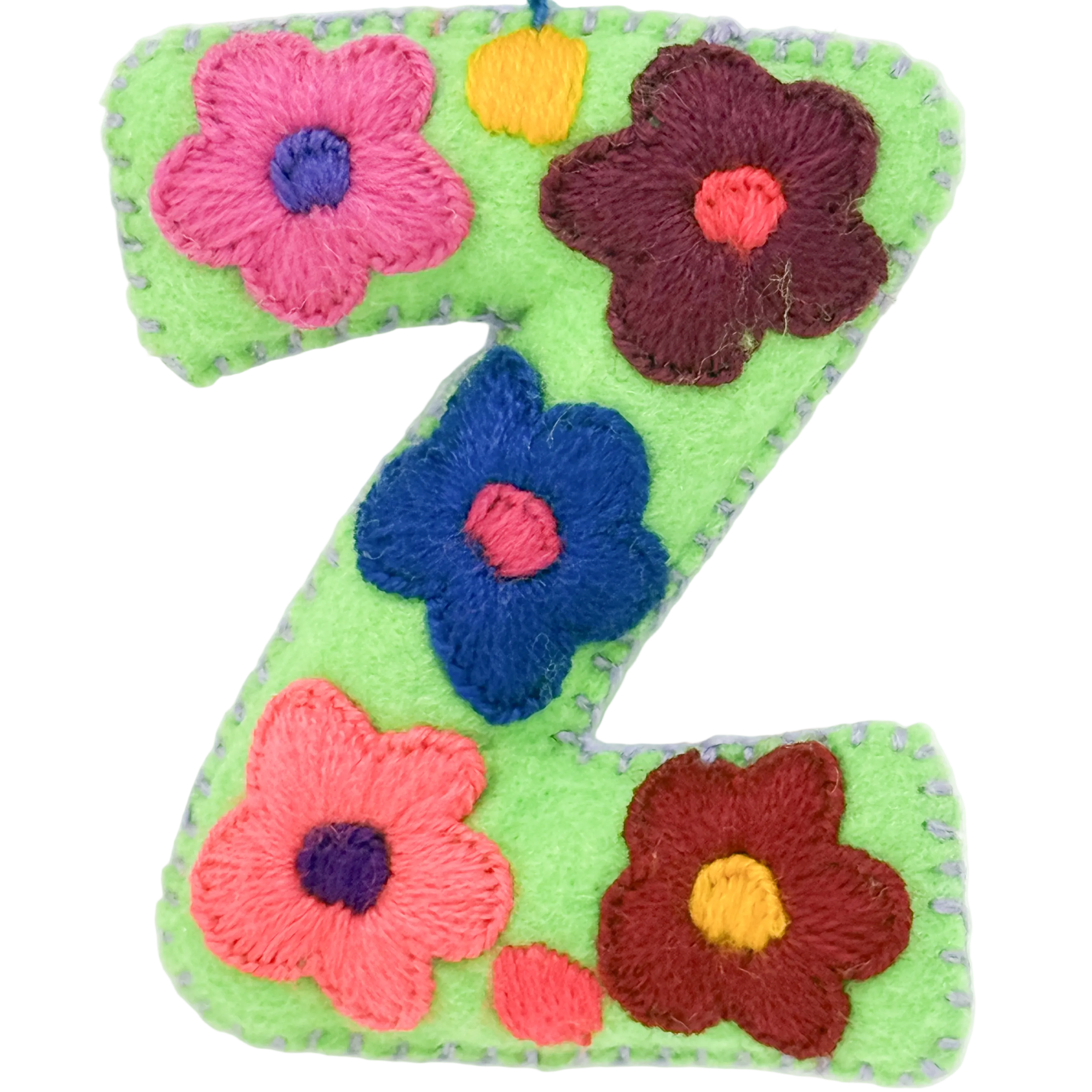 A handmade felt letter 'Z' ornament 