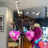 Hand Carved & painted Heart Earrings