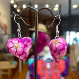Hand Carved & painted Heart Earrings