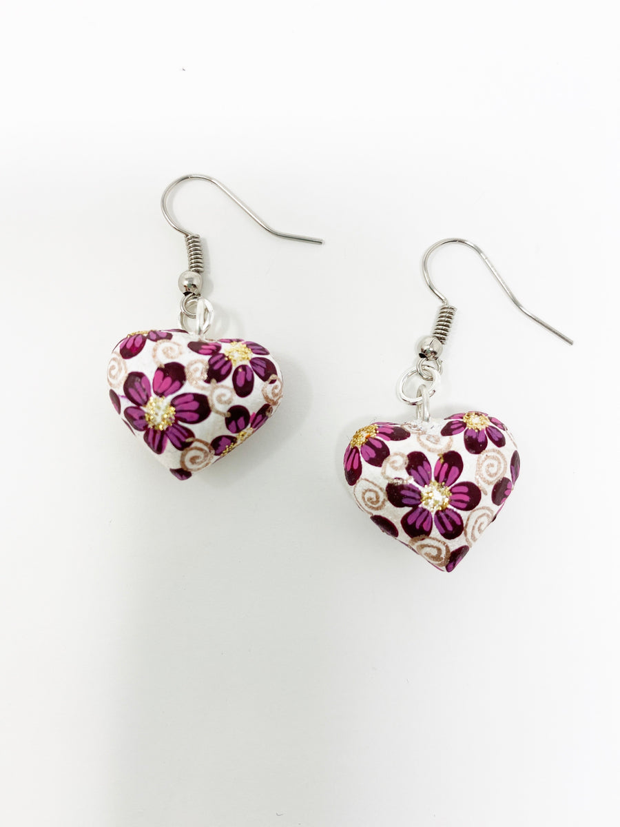 Hand Carved & painted Heart Earrings