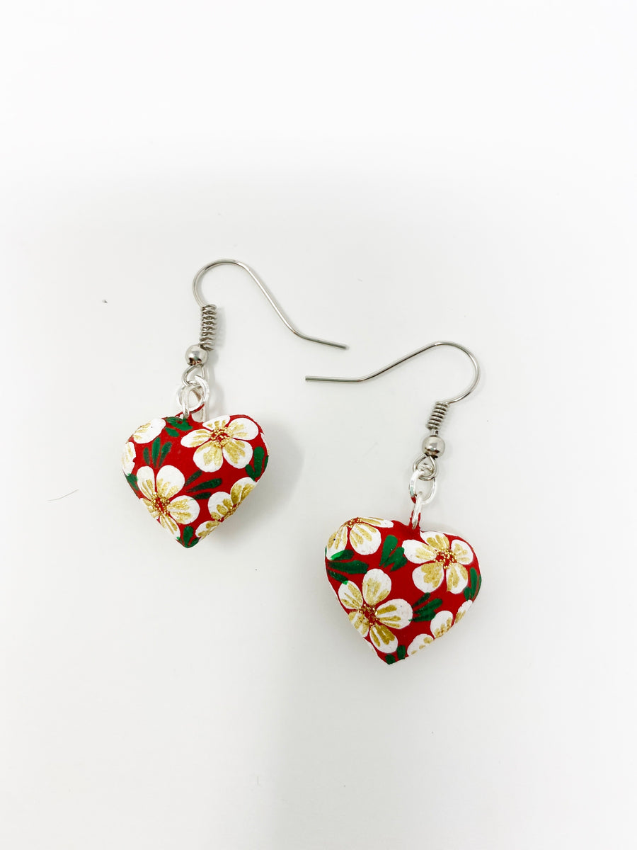 Hand Carved & painted Heart Earrings